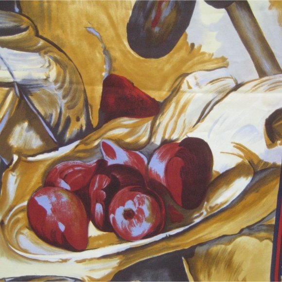 Art Still Life Scarf Square Synthetic 34 in Blue Apples Border - Picture 4 of 7